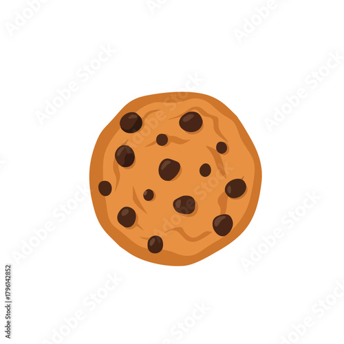 Cartoon Chocolate Chip Cookie with Uneven Edges and Dark Chocolate Chips