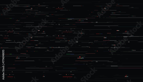 Distorted noisy data stream. Abstract digital glitch lines. Black backdrop wallpaper for graphic design projects.
