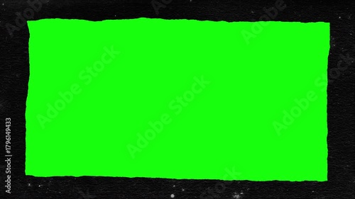 Abstract monochromatic animation of square grunge photocopy paper frame on green chroma key background. Black background. 4K Backdrop Overlay seamless loop. Slideshow.