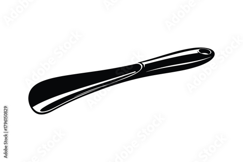 Shoehorn illustration for helping put on footwear. This is long handled footwear tool.