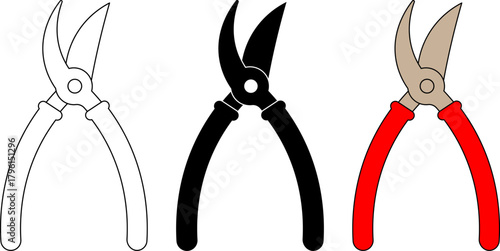 Pruning shears, also called hand pruners or secateurs icon set