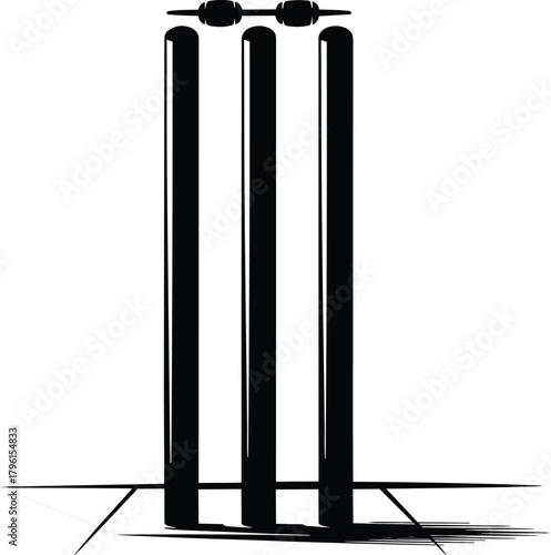 Cricket stumps and bails vector illustration showing wicket equipment on pitch, sports symbol design for cricket match and tournament graphics