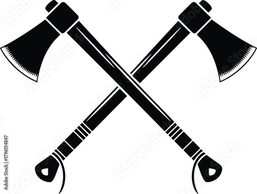 Crossed axe vector illustration symbolizing strength, craftsmanship, adventure, and traditional tools for lumberjack, hunting, and outdoor survival design themes.