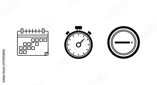 Calendar, stopwatch, and stop sign icons representing time management and deadlines.