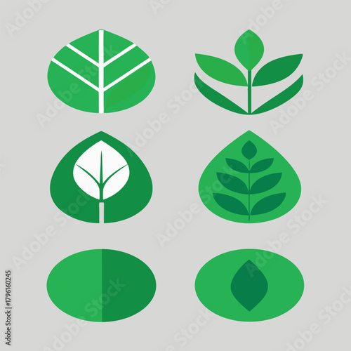 Six Green Leaf and Circle Icons nature