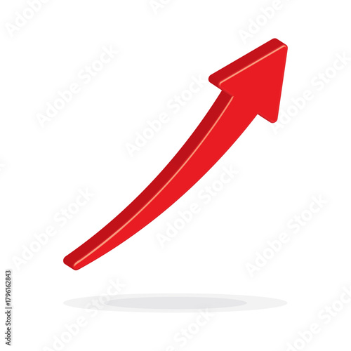 Growing business 3d arrow up on white background. Profit 3d red arrow, Vector.Business concept, growing chart. Sales symbol icon with arrow moving up. Economic Arrow With Growing Trend. EPS 10.