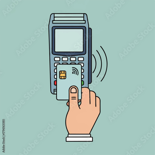 Contactless Payment Icon Illustrative Vector of a Hand Tapping a Card on a POS Terminal
