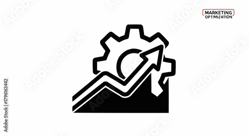 Marketing Optimization Icon with Gear and Upward Arrow.