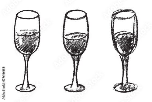 Set of hand drawn champagne glass Alcohol drink clipart in doodle style Single element for print, web, design, decor Happy New Year