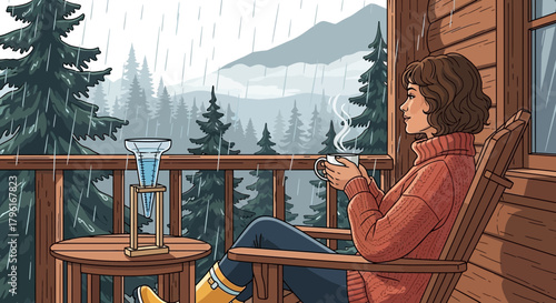 Serene rainy day retreat: A cozy escape in the mountainside cabin