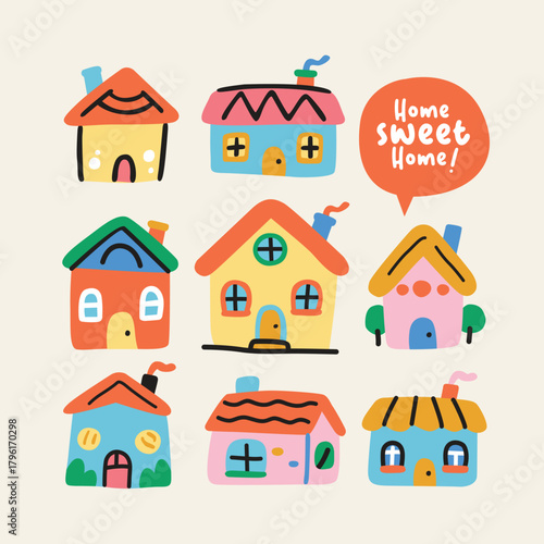 Home sweet home doodle vector