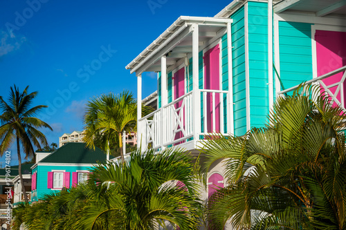 Canvastavla Typical traditional bright colourful gingerbread architecture of the Caribbean