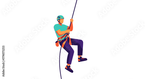 A Climber Ascending a Rope Against a Stark Black Background, Extreme Sport