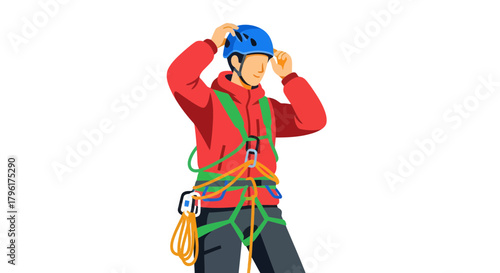 A Climber Preparing To Ascend With Harness And Protective Gear In Preparation