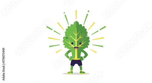 A Cheerful Green Leaf Character with Bright Energy Symbolizes Freshness and Vitality