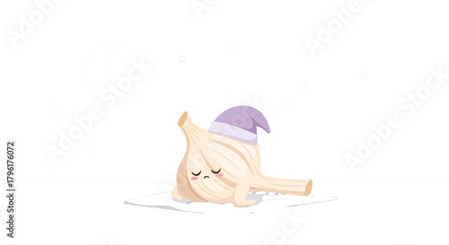 A Garlic Bulb Relaxing Under the Moon and Stars Enjoying Dreamland at Night