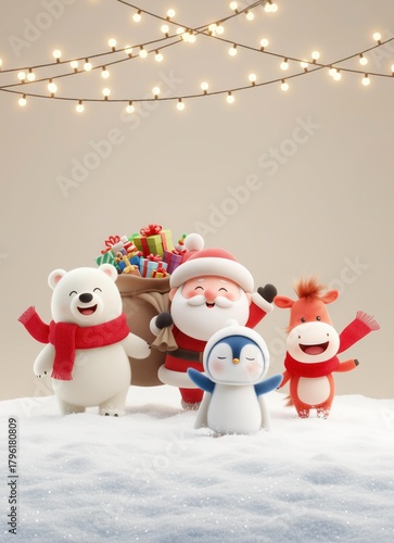 크리스마스,귀여운 산타와 친구들
