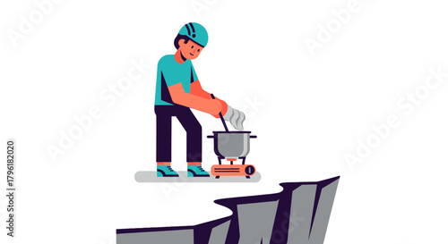 A Person Cooking Over an Edge, Depicting Risk, Adventure, and Culinary Pursuit