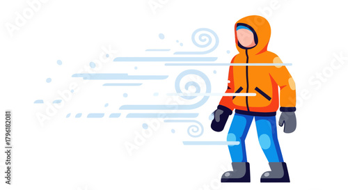 A Person Enduring Stormy Weather In Winter On A Stark Black Background