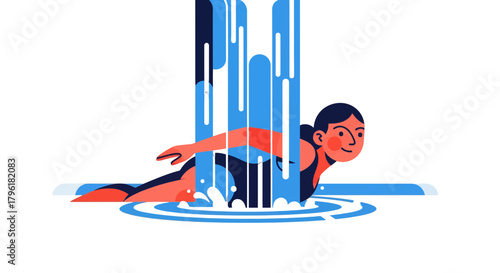A Swimmer's Graceful Dive Through Watery Pillars Against A Dark Backdrop