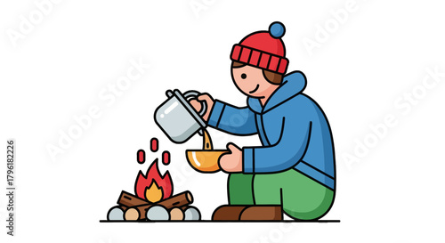 A Person Is Cooking Food At A Campfire Enjoying The Warmth Of The Flames