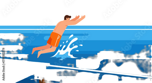 A Person Jumping Into A Pool With Intense Water Splash Minimalist Style