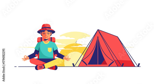 A Person Meditates Outdoors During Camping, Finding Serenity and Peace in Nature