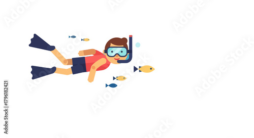 A Young Diver Explores Underwater Life With Colorful Fish In Deep Blue Waters