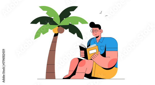 A Person Reads Under Palm Tree While Enjoying Peaceful Moment On The Beach