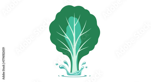Abstract Illustration Of a Green Plant With Water Splash In Dark Background