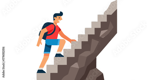 Achieving The Summit: Climber Ascending a Staircase, Emblem of Ambition and Triumph