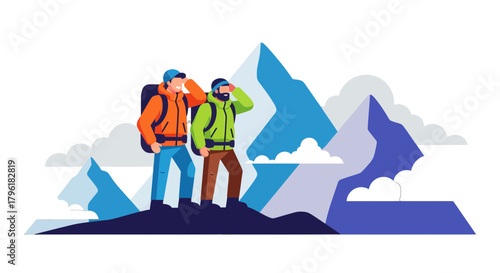 Adventure Seeker Couple Explore Mountain Terrain Discovering New Horizons Together