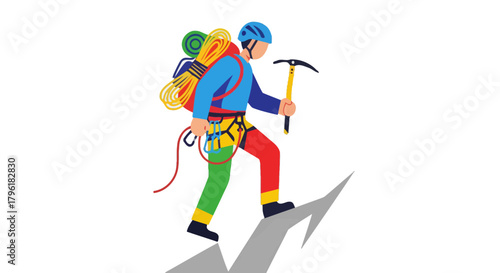 Adventurer Ascending A Mountain Peak Using Gear Ready To Confront Obstacles Ahead
