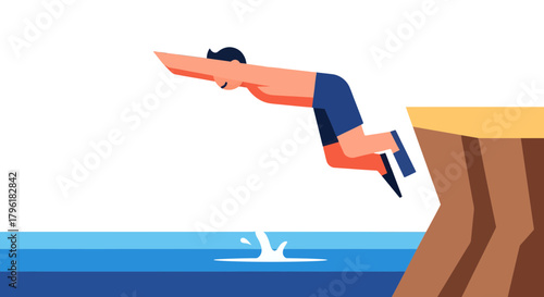 A Simplified Illustration Of A Person Diving Into Water From A Cliff Edge