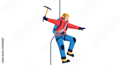 Adventurer Ascending A Roped Ascent Against A Black Background Demonstrating Skill And Determination