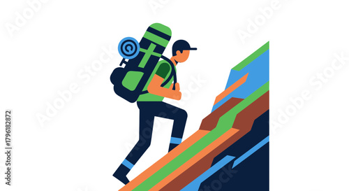 Adventurer Ascending A Mountain, Climbing Towards A Challenging Summit, Success Awaits