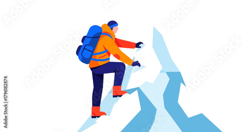Adventurer Ascending A Snowy Peak Towards An Unidentified, Mysterious Destination