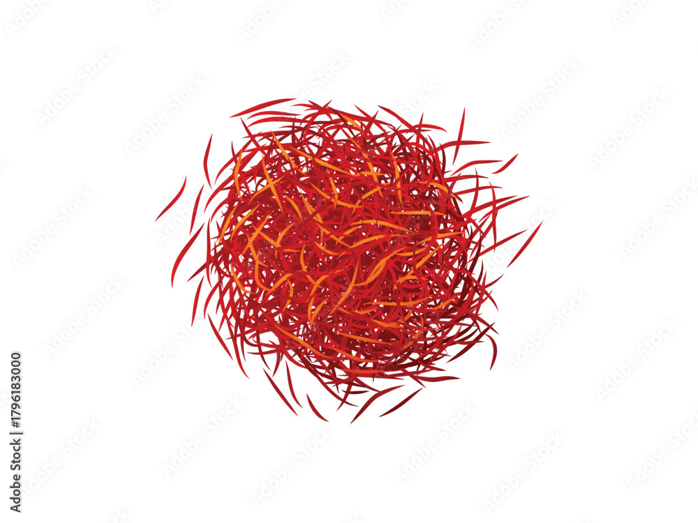 Fototapeta premium heap of vibrant red saffron threads on white background in top down view style image
