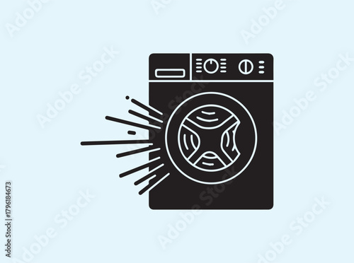 Solid Black Vector Washing Machine with High Speed Drum Motion
