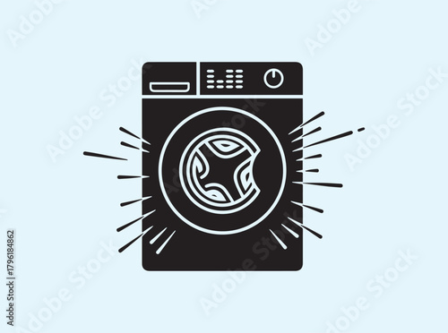 Minimal Black Washing Machine Line Art with Rotational Blur
