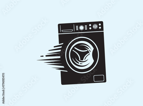 Dynamic Washing Machine Spin Cycle Silhouette with Rotation Blur
