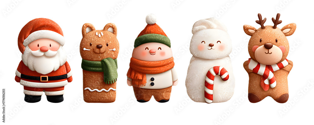 Obraz premium Set of Christmas Elements include Santa Clause, Elf, Reindeer, Ginger Bread and Sugar Cane vector