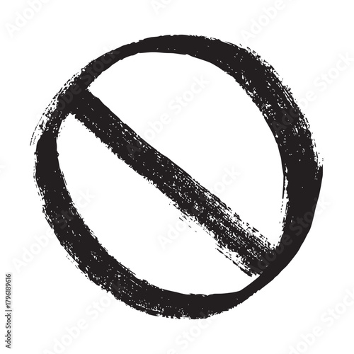 Hand drawn prohibition sign No entry symbol Black circle with cross line clipart in doodle style Ban Restriction Forbidden stop Single element for print, web, design