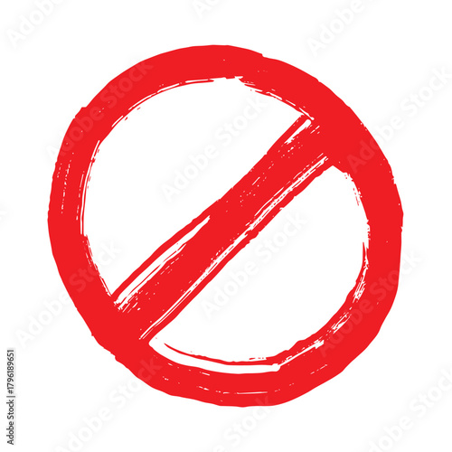 Hand drawn prohibition sign No entry symbol Red circle with cross line clipart in doodle style Ban Restriction Forbidden stop Single element for print, web, design