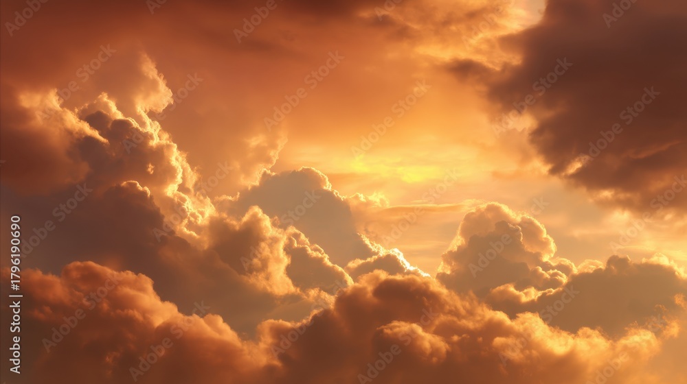 Obraz premium Majestic Sunset Sky Filled with Colorful Clouds Casting Beautiful Shades of Orange, Gold, and Purple During the Golden Hour of the Day