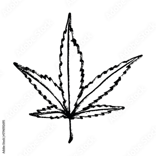 Hand drawn cannabis leaf Medicine marijuana Hemp leaves clipart in doodle style Single element for print, web, design, decor