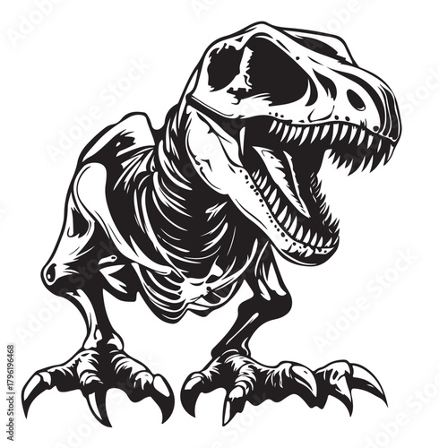 black and white, t rex skeleton