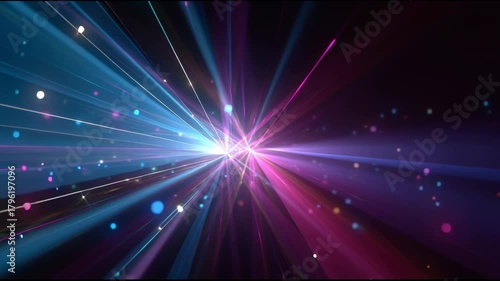 Energetic glowing multicolor light ray background. vibrant abstract bokeh visual with dynamic blue and pink neon flare in fast motion