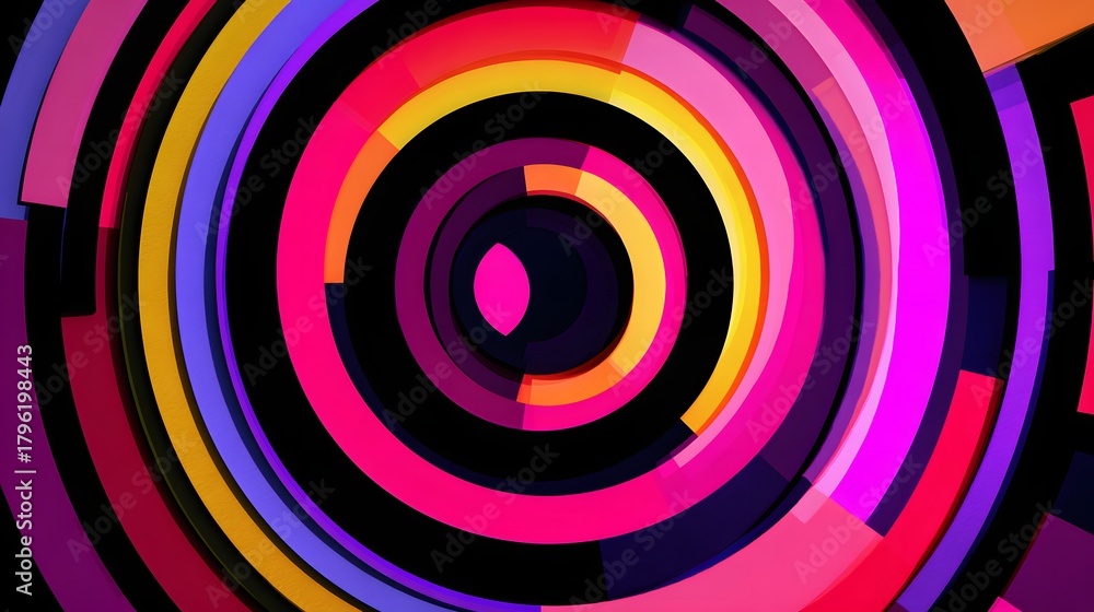 Naklejka premium Vibrant concentric rings display a dynamic, modern abstract pattern against a dark background