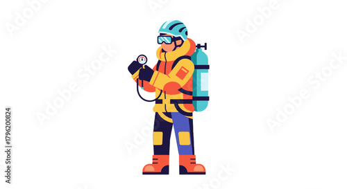 Adventurer Checking Equipment Before Expedition In Isolated Environment Illustrated Design